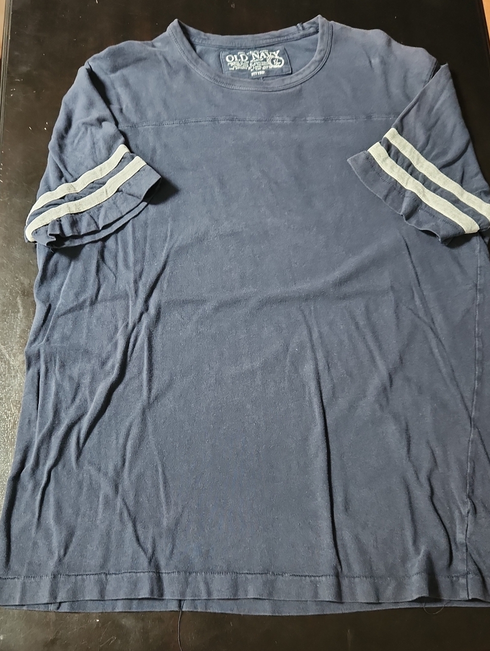 Old Navy Navy Short Sleeve Tee with White Stripe Cuffs